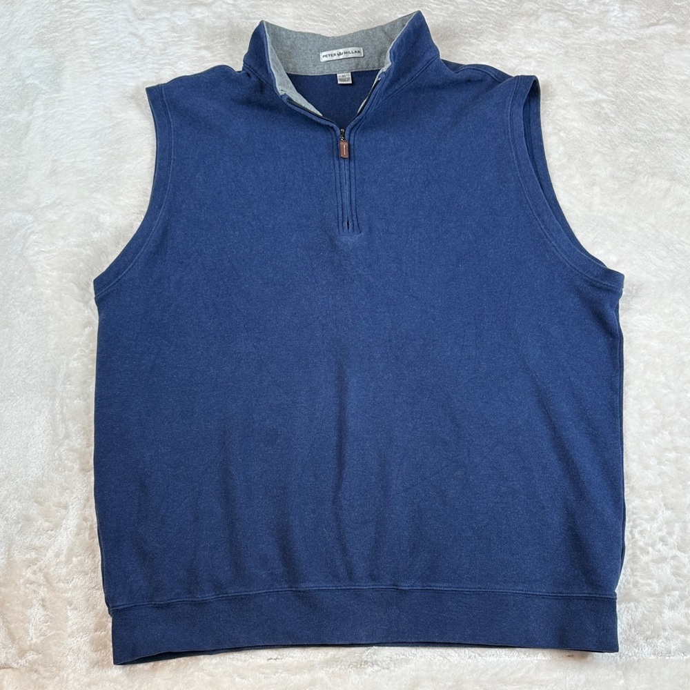 Peter Millar XL Blue 1/4 Zip Sweater Vest 100% Cotton Golf Country Club